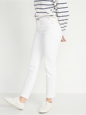 99% Cotton White High-Rise OG Straight Jeans Raw Hem- Women Size 6 Old Navy NWT